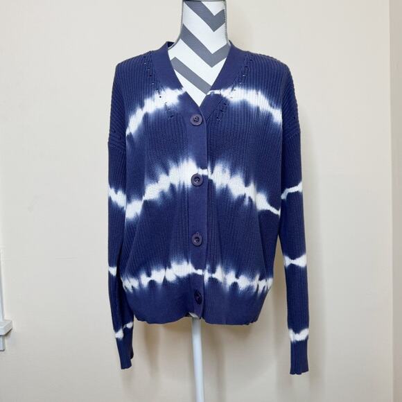 Johnny Was Calme Cardigan Sweater Tie Dye Blue Purple Size M - Picture 9 of 9